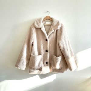 Oak + Fort Oversized Teddy Sherpa Jacket Coat Button-down Beige